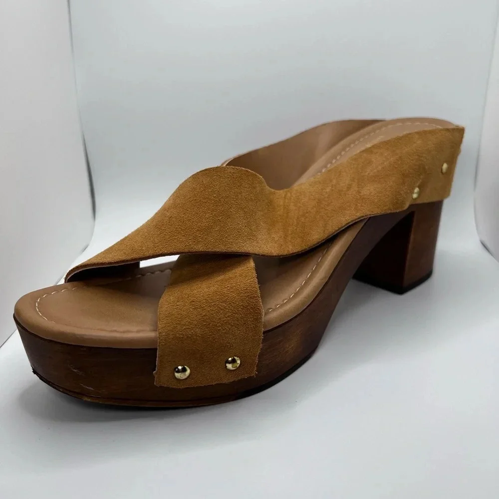 Mila Paoli Wood Block Heel Platform Sandals Suede Leather Made In Italy Size 10